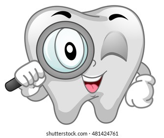 Mascot Illustration of a Clean White Human Tooth Holding a Magnifying Glass