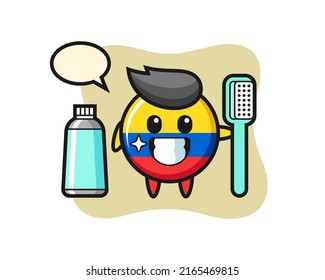 Mascot Illustration of colombia flag badge with a toothbrush , cute style design for t shirt, sticker, logo element