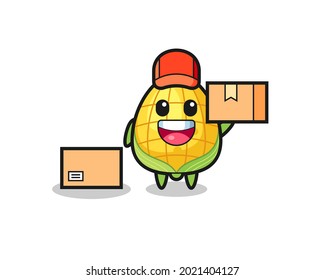 Mascot Illustration of corn as a courier , cute style design for t shirt, sticker, logo element
