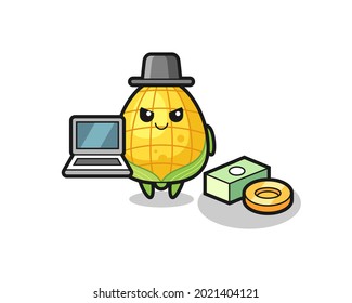 Ilustración de maíz como hacker , diseño de estilo lindo para camiseta, pegatina, elemento logo