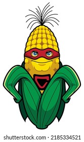 Mascot illustration with corn superhero isolated on white background.