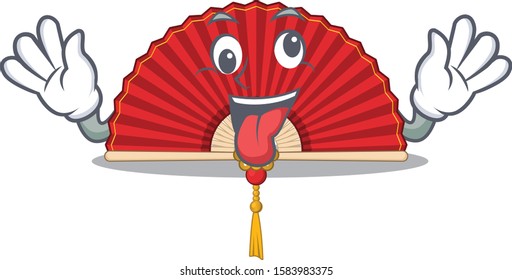Mascot illustration of crazy expression chinese folding fan Cartoon character design