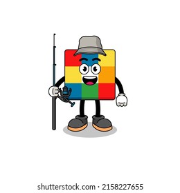 Mascot Illustration of cube puzzle fisherman , character design