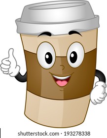 Mascot Illustration of a Cup of Coffee for Take-out Giving a Thumbs Up