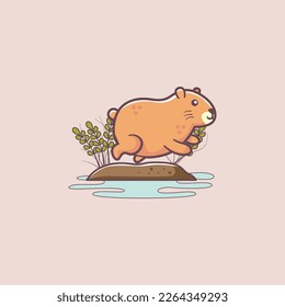 Mascot illustration of cute capybara jump into the water