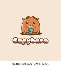 mascot illustration of Cute Kawaii Capybara holding phone