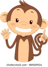 Mascot Illustration of a Cute Monkey Using His Fingers to Gesture the Number Six