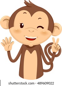 Mascot Illustration of a Cute Monkey Using His Fingers to Gesture the Number Seven