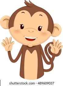 Mascot Illustration of a Cute Monkey Using His Fingers to Gesture the Number Ten