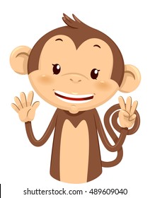 Mascot Illustration of a Cute Monkey Using His Fingers to Gesture the Number Eight