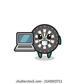 Mascot Illustration of dart board with a laptop , cute design