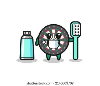 Mascot Illustration of dart board with a toothbrush , cute design