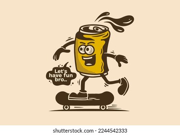 mascot illustration design of a beer can skateboarding