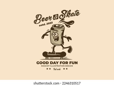 mascot illustration design of a beer can skateboarding