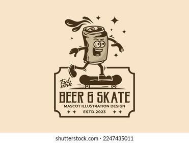mascot illustration design of a beer can skateboarding