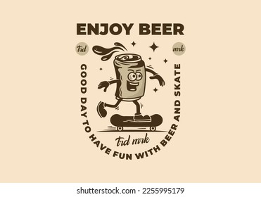 mascot illustration design of a beer can skateboarding