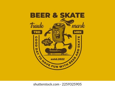 mascot illustration design of a beer can skateboarding