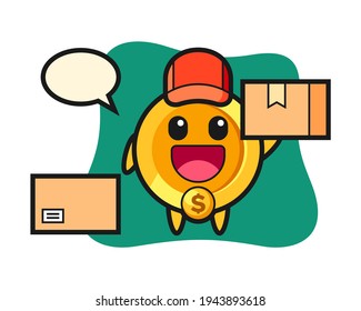 Mascot Illustration Of Dollar Coin As A Courier