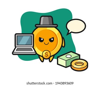 Mascot Illustration Of Dollar Coin As A Hacker