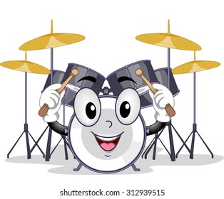 Mascot Illustration of a Drum Holding a Pair of Drum Sticks