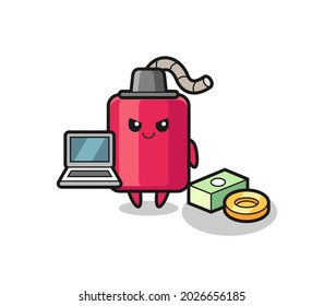 Mascot Illustration of dynamite as a hacker , cute style design for t shirt, sticker, logo element