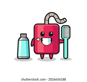 Mascot Illustration of dynamite with a toothbrush , cute style design for t shirt, sticker, logo element