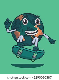 Mascot Illustration Earth Character Playing Skateboard