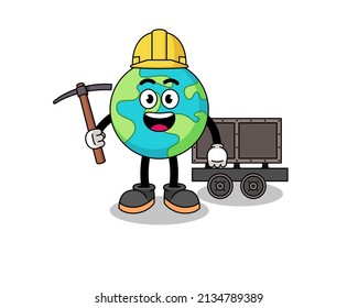 Mascot Illustration of earth miner , character design