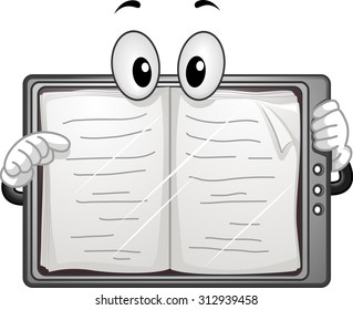 Mascot Illustration eines E-Book-Readers Flipping the Pages of a E-Book