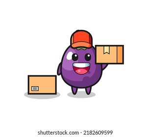 Mascot Illustration of eggplant as a courier , cute style design for t shirt, sticker, logo element
