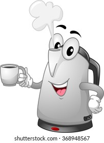 Mascot Illustration of an Electric kettle handling a cup