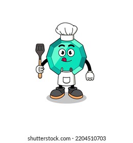 Mascot Illustration of emerald gemstone chef , character design