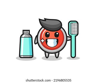 Mascot Illustration of emergency panic button with a toothbrush , cute design
