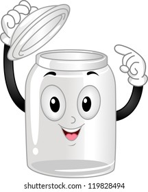 Mascot Illustration of an Empty Glass Canister Poiting at Itself