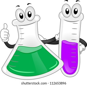Ilustración masiva de un frasco de Erlenmeyer y un tubo de prueba colgando juntos