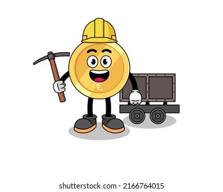 Mascot Illustration of euro coin miner , character design