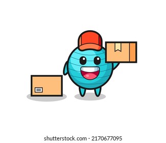 Mascot Illustration of exercise ball as a courier , cute style design for t shirt, sticker, logo element