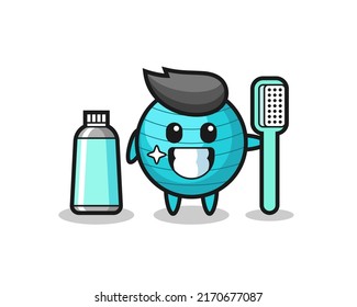 Mascot Illustration of exercise ball with a toothbrush , cute style design for t shirt, sticker, logo element
