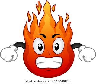 Ilustración en mascota que muestra un incendio furioso en una posición de lucha - de cabeza caliente