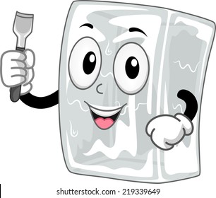 Mascot Illustration Featuring a Block of Ice Holding an Ice Chisel