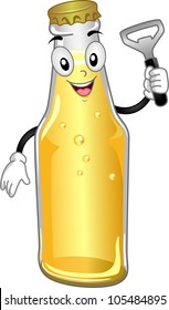 Mascot Illustration Featuring a Bottled Beer Holding a Beer Opener
