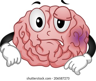 Mascot Illustration Featuring a Brain Sporting a Purplish Bruise