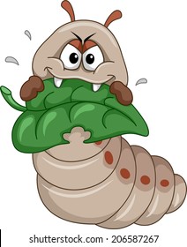 Mascot Illustration Featuring a Catterpillar Munching on a Leaf