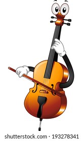 Mascot Illustration Featuring a Cello Fiddling with its Strings