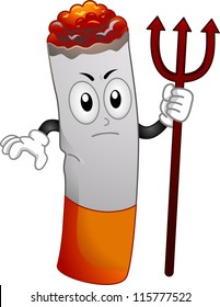 Mascot Illustration Featuring A Cigarette Holding a Pitchfork