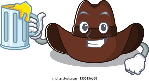 Mascot illustration the featuring cowboy hat holding juice