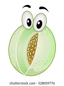 Mascot Illustration Featuring the Cross Section of a Honeydew Melon with its Seeds Visible