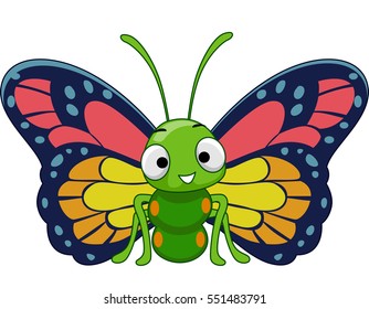 Mascot Illustration Featuring a Cute and Colorful Butterfly with Blue, Red, and Yellow Markings on Its Wings
