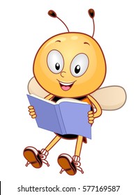 Mascot Illustration Featuring a Cute Little Honeybee Happily Reading a Storybook