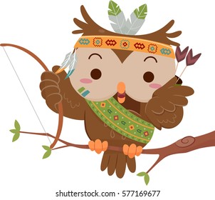 Mascot Illustration Featuring a Cute Little Owl Dressed Like a Native American